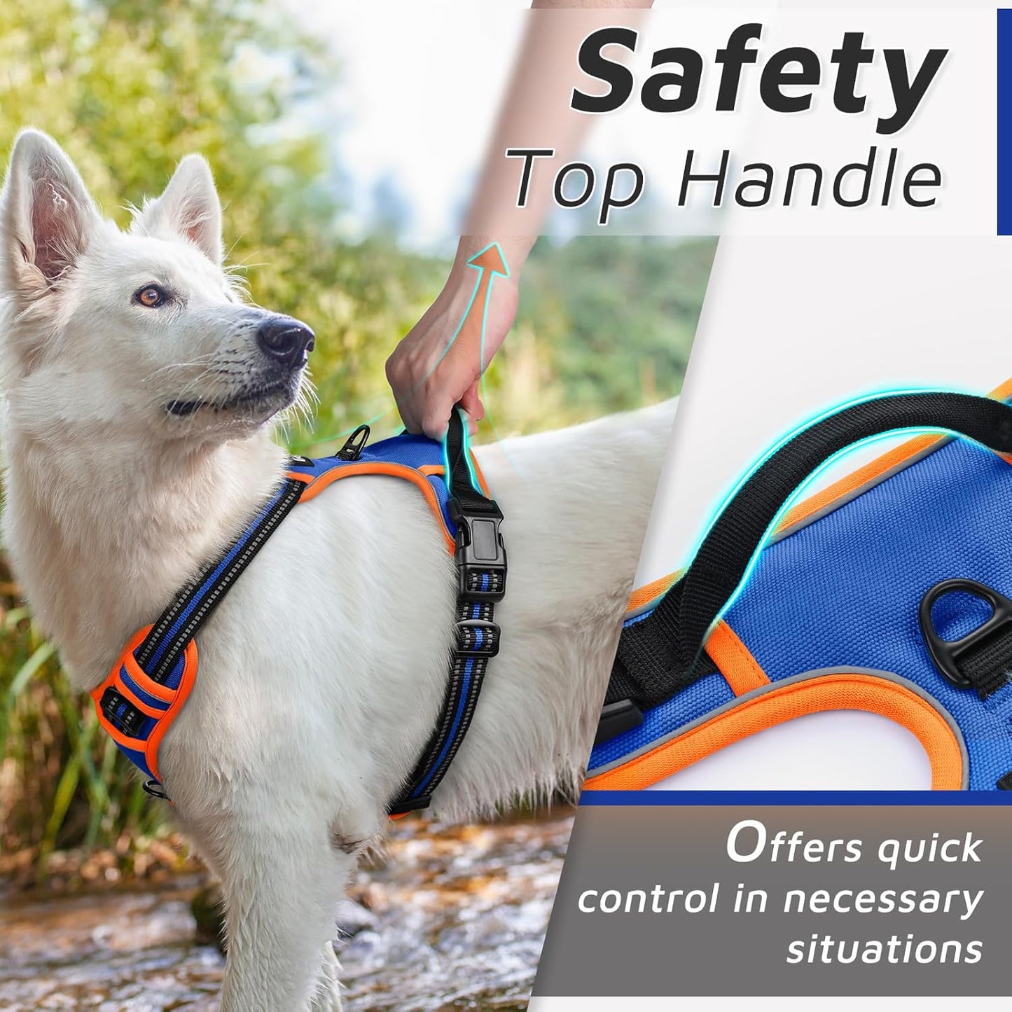 Eagloo Dog Harness Small Sized Dog, No Pull Service Vest with Reflective Strips and Control Handle, Adjustable and Comfortable for Walking, No Choke Pet Harness with 2 Metal Rings, Blue & Orange, S