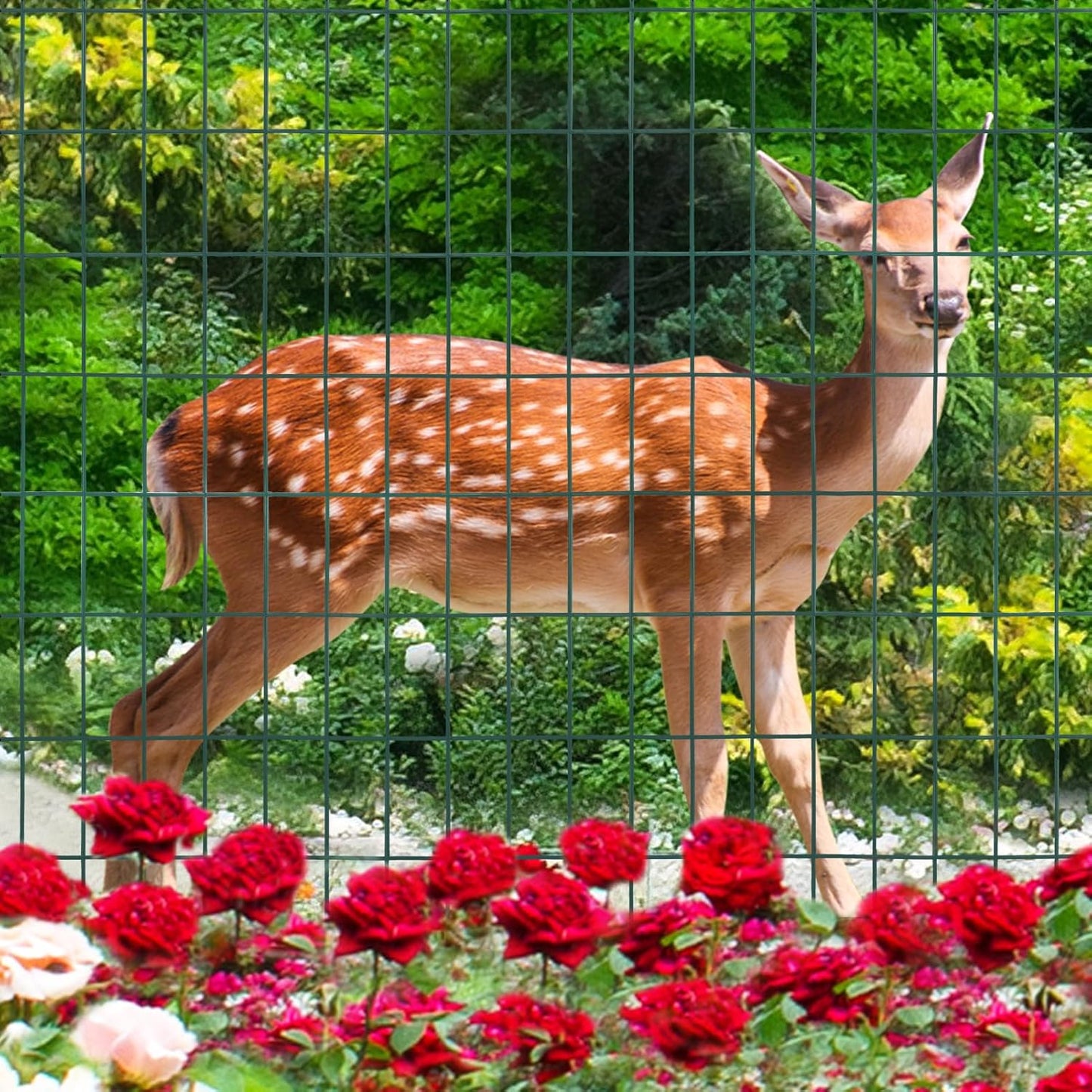 Green PVC Coated Welded Wire Fence 36 Inch x 50 Foot, 2 Inch x 4 Inch 14GA, Garden Border Fencing Roll Vinyl Coating Metal Wire Mesh Hardware Cloth for Yard Vegetable Plant Protection