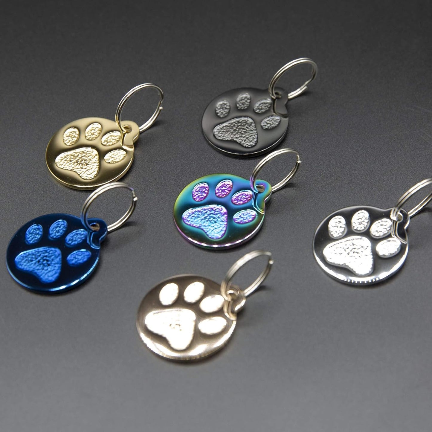 Engraved Pet Tag for Dogs and Cats - Personalized Front & Back up to 4 Lines of Text Custom Engraved ID, Round Paw Print Solid Plating Stainless Steel Silver Small
