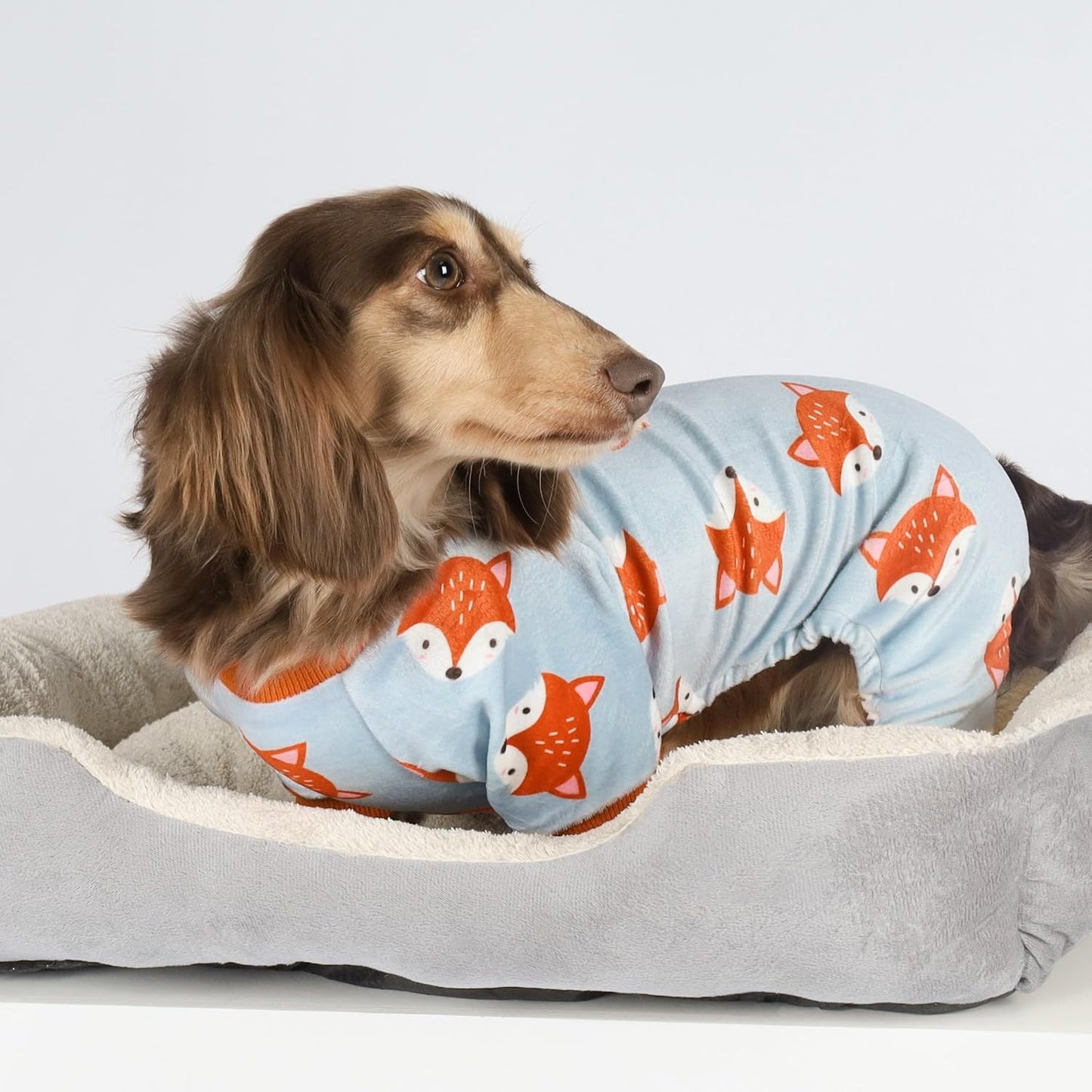 Fitwarm Funny Fox Dog Pajamas, Warm Dog Onesie, Dog Clothes for Small Dogs Girl Boy, Lightweight Velvet, Pet Outfit, Gray, Orange, XS