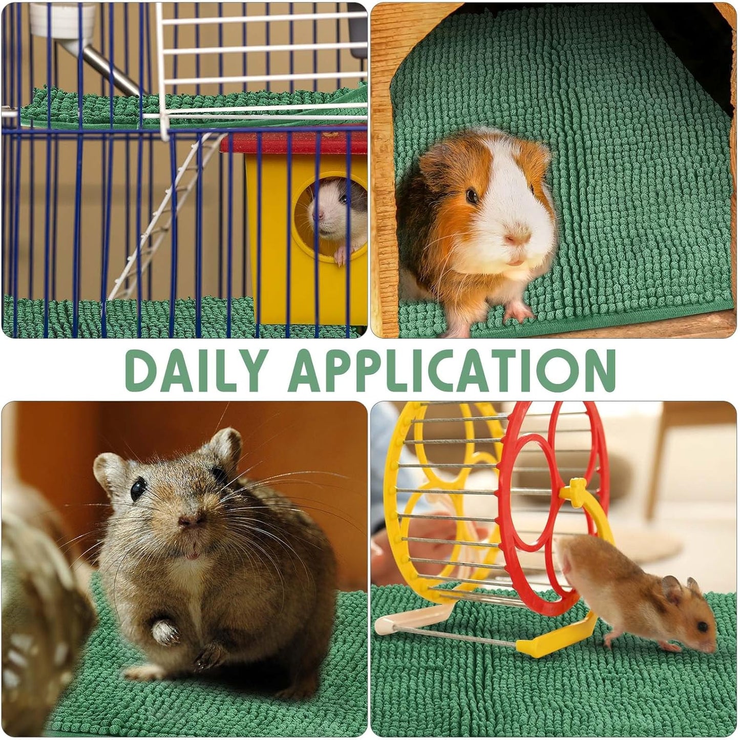 Amylove 4 Pcs Guinea Pig Cage Liner Guinea Pig Bedding Washable Fleece Pee Pads Reusable Small Animals Training Mat Small Animal Sleeping Bed for Bunny Hamster(Dark Green,16 x 24 Inch)