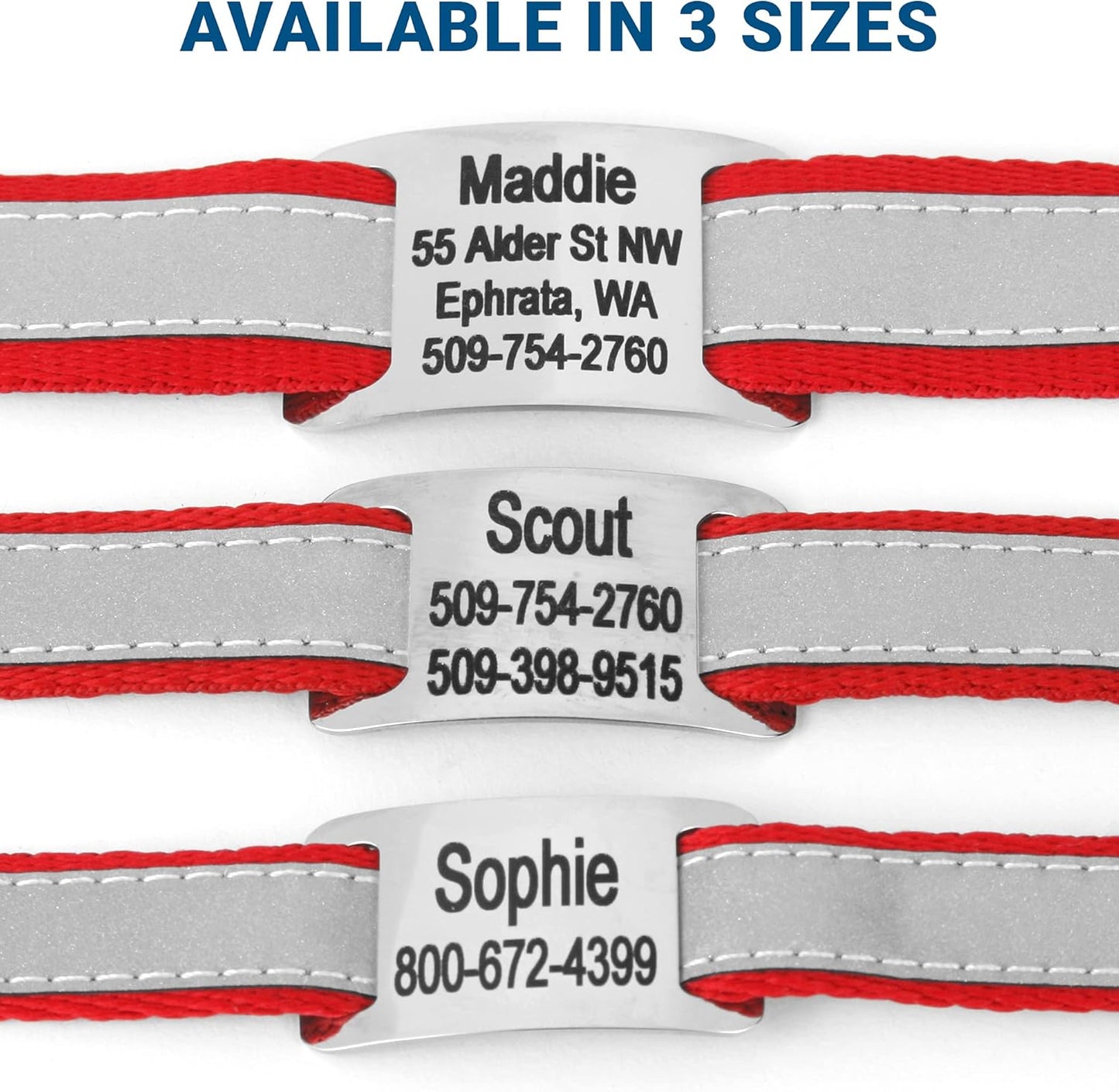 GoTags Reflective Personalized Dog Collar with Nameplate, Adjustable Dog Collar with Custom Engraved Steel Slide On Pet ID Tag, Silent, No Noise Dog Tag for Large Medium or Small (Red, Large)