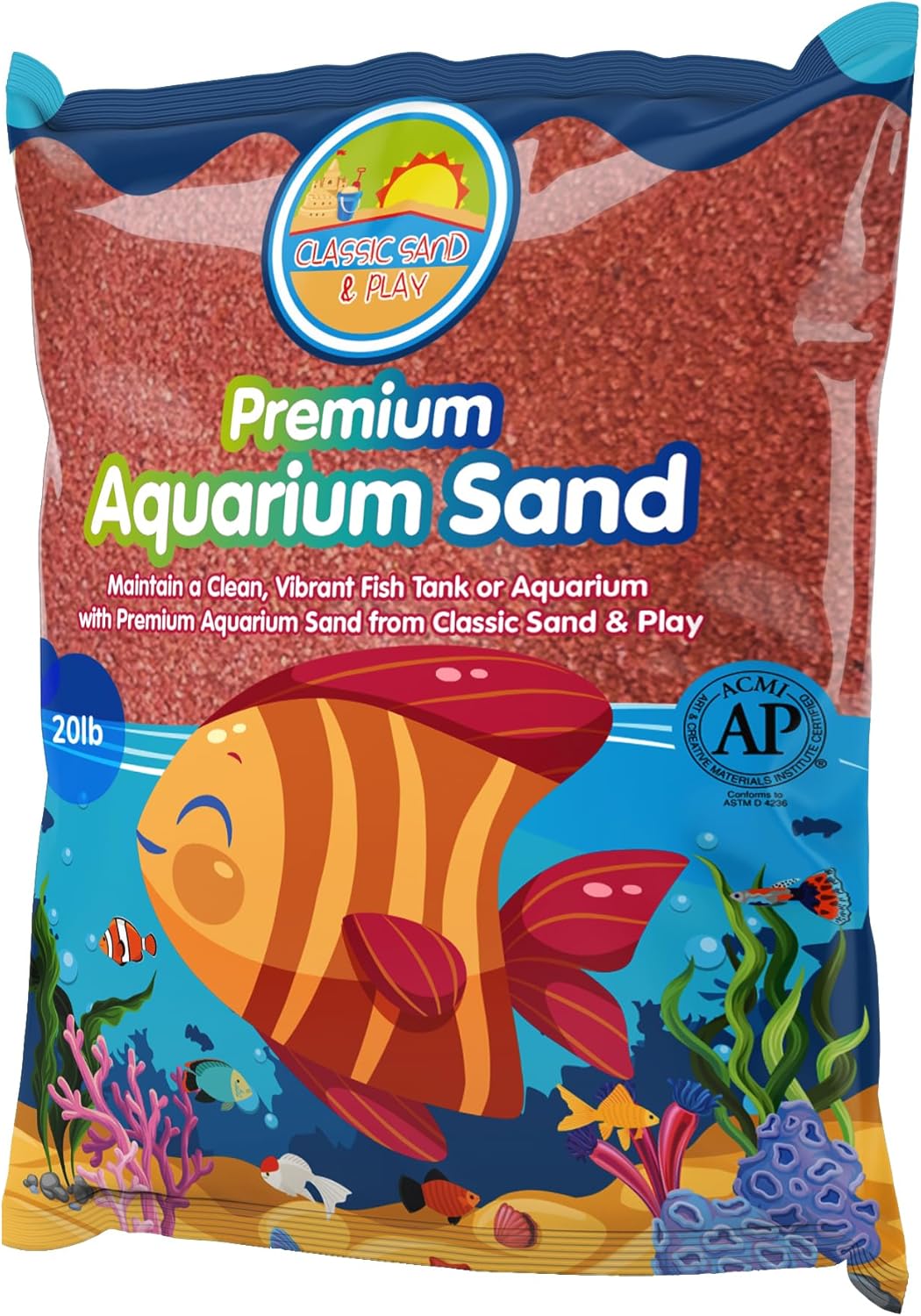 CLASSIC SAND & PLAY Natural Aquarium Sand for Freshwater and Saltwater Tanks, 20 lb. Bag, Improves Filter Life and Filtration Process, Pre-Washed Fine Sand, Orange