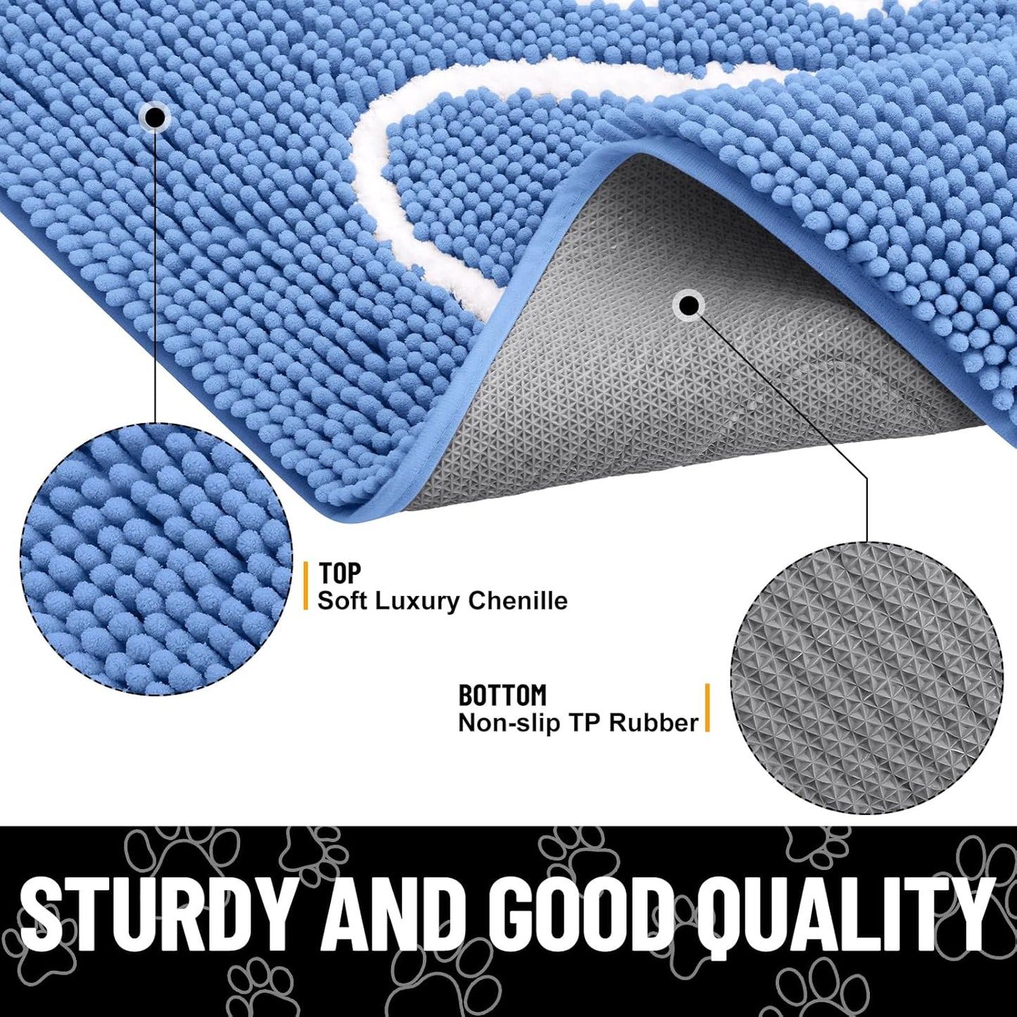 Smiry Dog Door Mat for Muddy Paws, Absorbent Dirt Trapper Non Slip Quick Dry Washable Chenille Mat for Mud Dogs, Entry Rug for Indoor and Outdoor (36x24 Inches, Cornflower Blue)