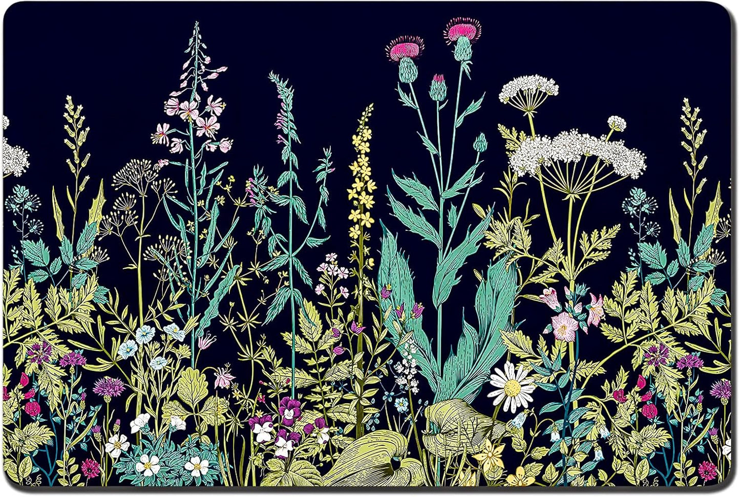 Rnivvi Dog Food Mat, 12" x 19" Flower Absorbent Dog Cat Bowl Mat for Food and Water, Cute Anti-Slip Rubber Pet Feeding Rug Protect Floors, Puppy Placemat for Feeding & Watering Supplies,Black Floral