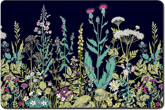 Rnivvi Dog Food Mat, 12" x 19" Flower Absorbent Dog Cat Bowl Mat for Food and Water, Cute Anti-Slip Rubber Pet Feeding Rug Protect Floors, Puppy Placemat for Feeding & Watering Supplies,Black Floral