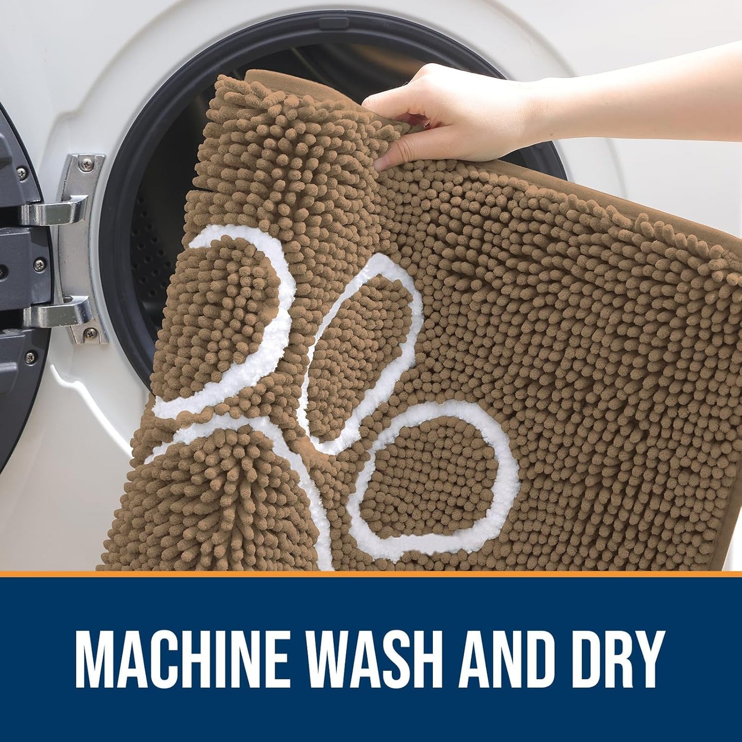 OLANLY Door Mat for Muddy Dog Paws 70x46, Ultra Absorbent Chenille Mud Doormat with Paw Print Design, Non-Slip Washable Doormat for Indoor Entryway, Quick-Dry Pet Bed Mats for Dirty Dogs, Tan