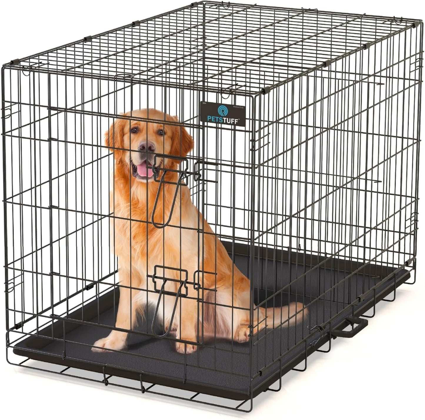 PetsTuff Great CRATES 42” X-Large Dog Crate - Heavy-Duty Dog Kennel with Divider Panel for Pets 65-85lbs - Durable Leaf-Proof Tray - Foldable, Carry Handle & Wheels for Easy Moving