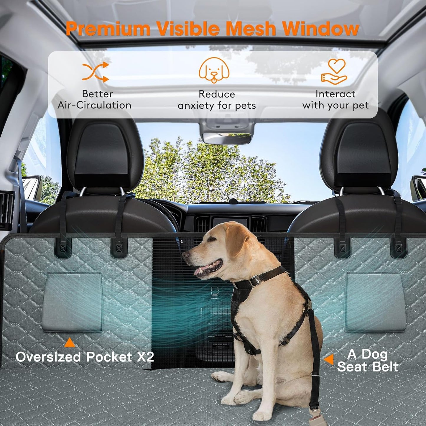 MIXJOY Back Seat Extender - Hard Bottom Dog Car Seat Cover, Waterproof & Foldable Dog Hammock for Car Travel, Grey