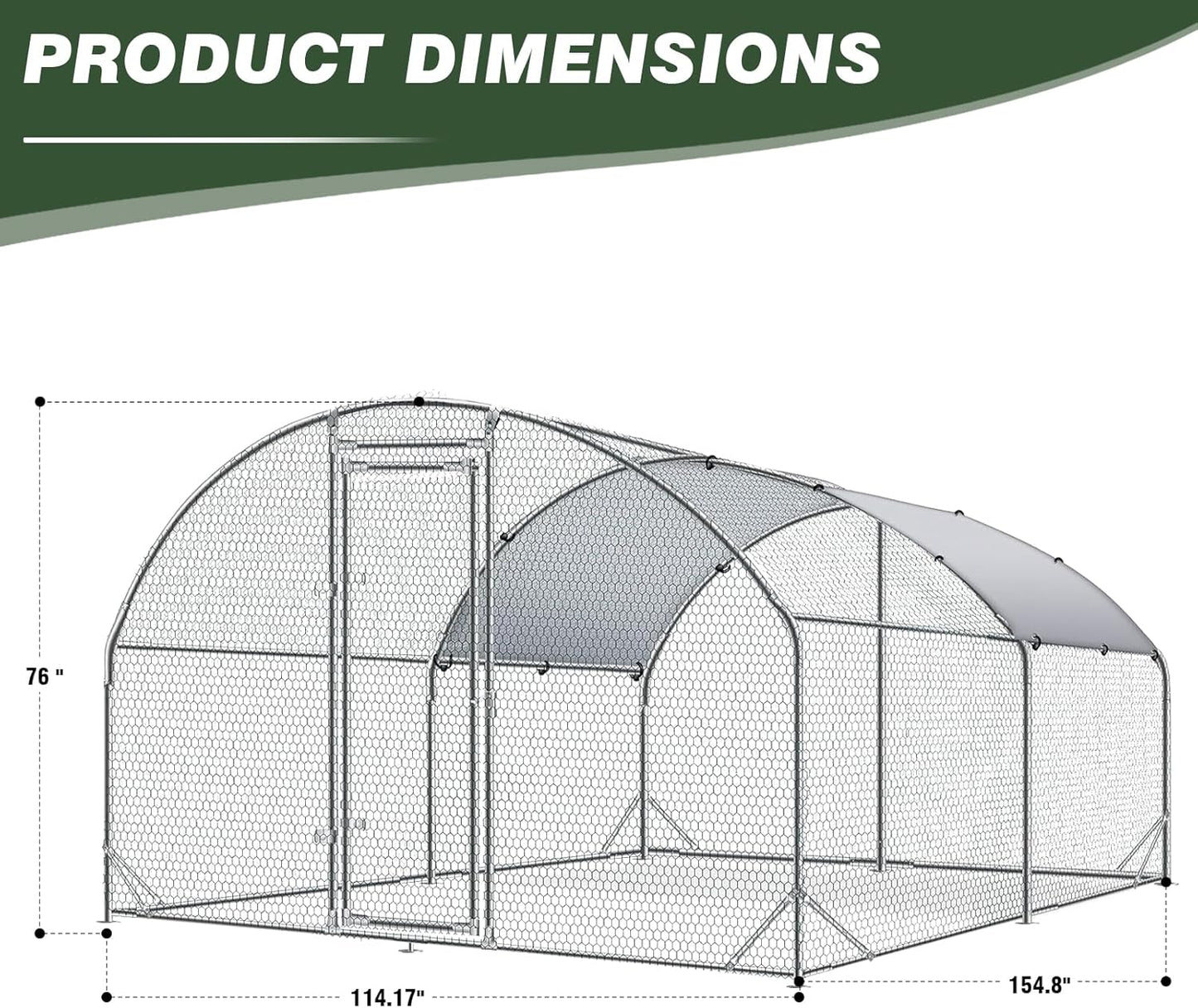 4ever2buy Large Metal Chicken Coop with Run Walk-in Poultry Cage Chicken Runs House Pen Cage Dome Roofed Chicken Coops with Anti-Ultraviolet Cover for Outdoor Yard Farm Use 9.5'W x 12.9'L x 6.3'H