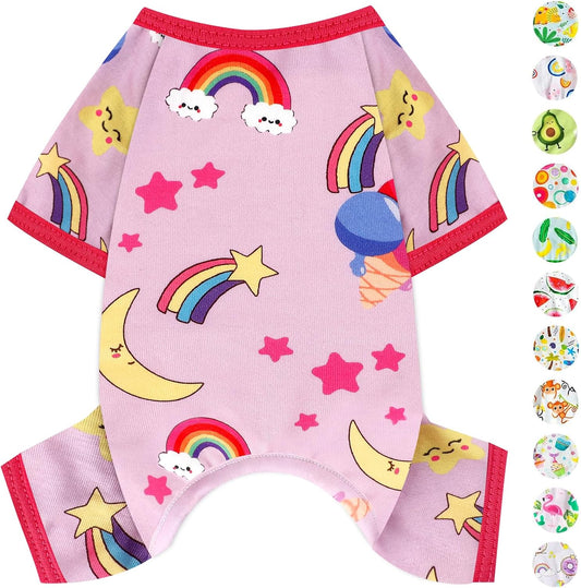 PinkBow Dog Pajamas Pjs Spring Summer Dog Clothes for Small Dogs Girl - Soft Stretchy Puppy Clothes Doggie Onesies Cat Pet Jammies Outfit (Rainbow Pink, X-Small)
