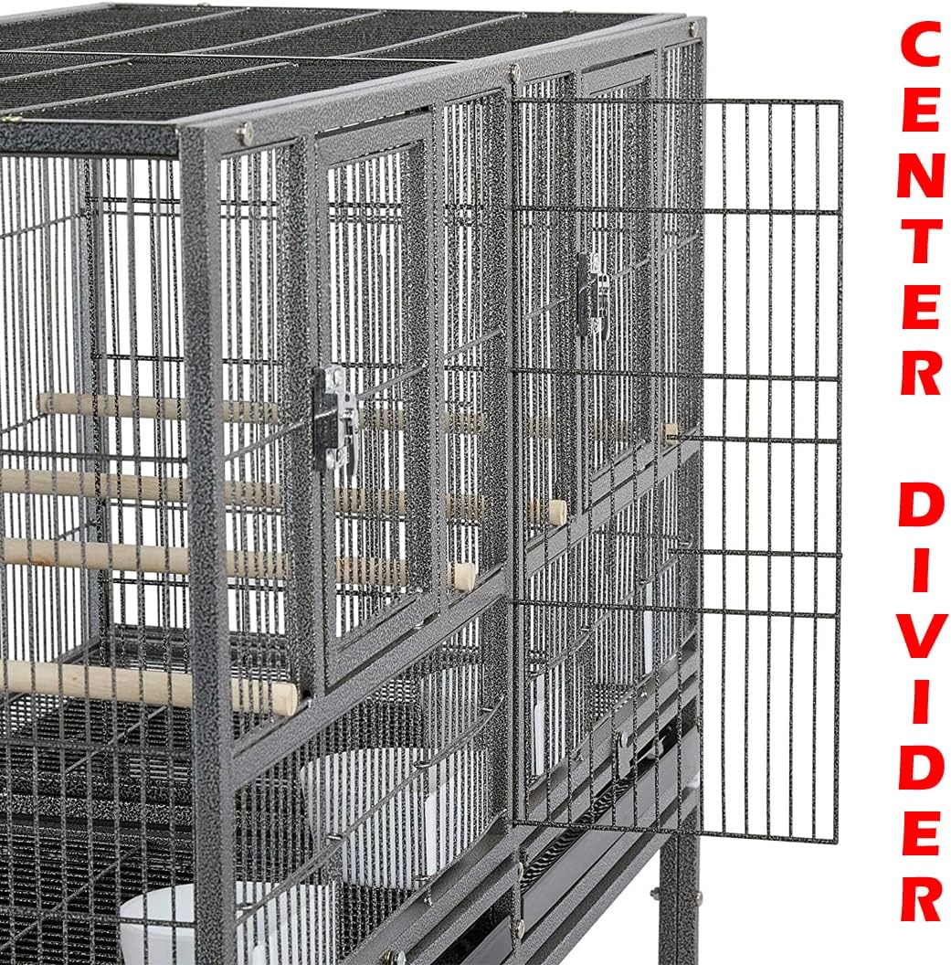 Triple Stackable Center Divided Breeder Breeding Bird Flight Double Rolling Cage Side Nesting Doors Easy Clean Pull Out Tray for Aviaries Canaries Cockatiels Lovebirds Finches Budgies Small Parrots