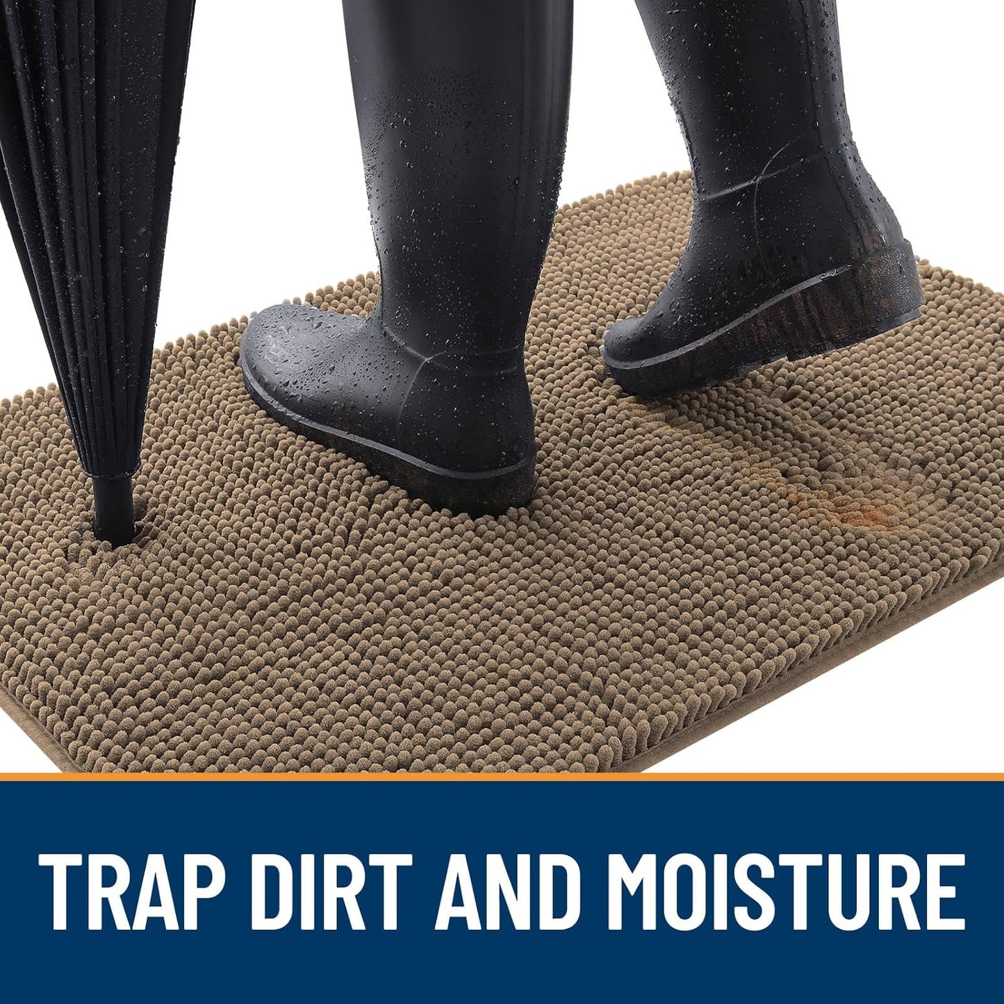 OLANLY Dog Door Mat for Muddy Paws 47x24, Absorbs Moisture and Dirt, Absorbent Non-Slip Washable Doormat, Quick Dry Chenille Mud Mat for Dogs, Entry Indoor Entryway Carpet for Inside Floor, Tan