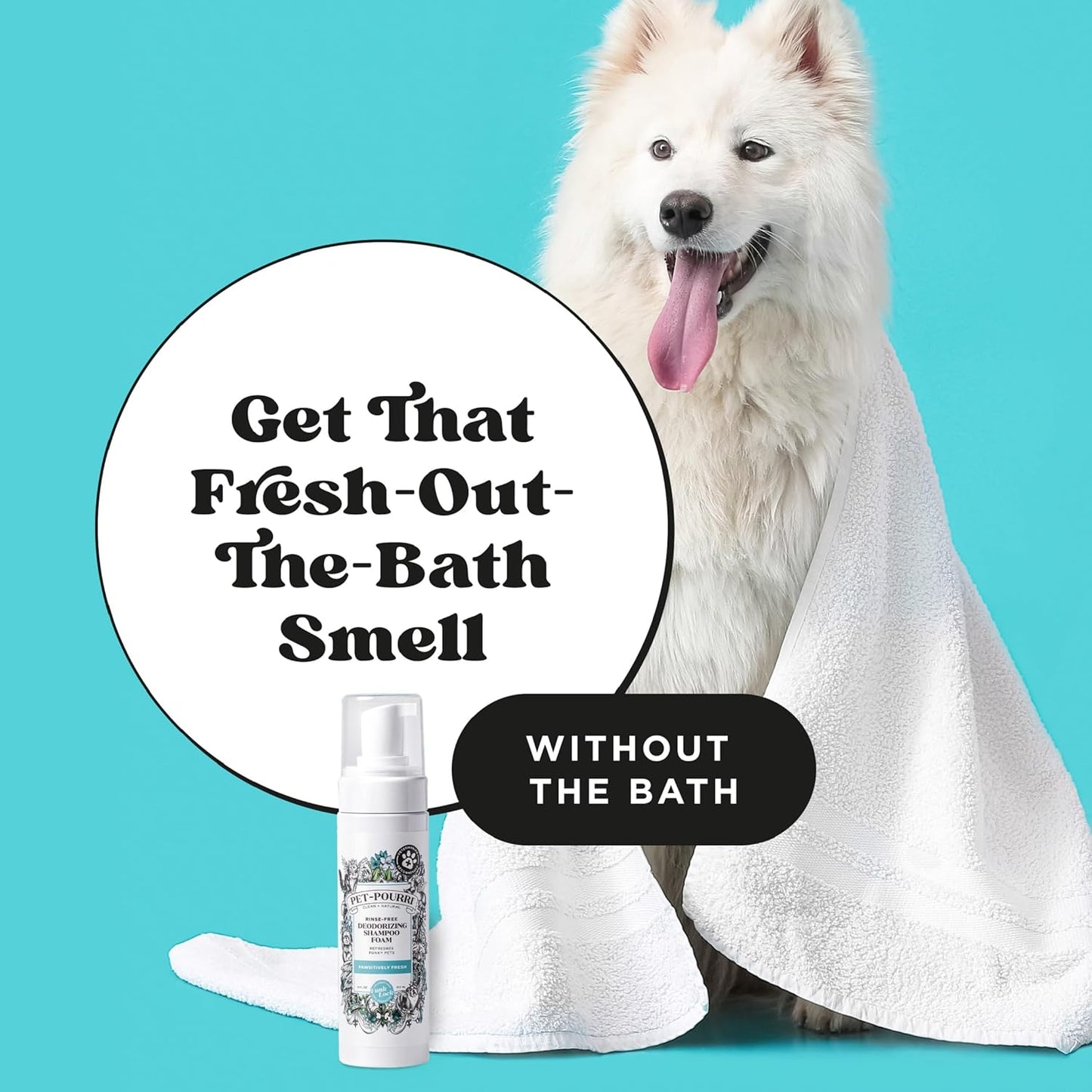 Poo-Pourri Rinse-Free Deodorizing Dry Shampoo for Dogs & Cats – Moisturizing Skin & Coat Soothing Formula - Plant Based Ingredients – Pineapple, Jasmine & Pear – No Rinse Foam Shampoo for Pet Odor