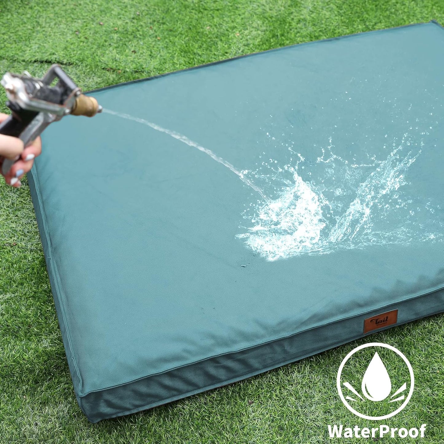 Outdoor Dog Bed for Medium Dogs, Waterproof Dog Bed for Medium Dogs Cats, Orthopedic Egg Crate Foam Pet Bed with Washable and Removable Oxford Cover, Light Blue