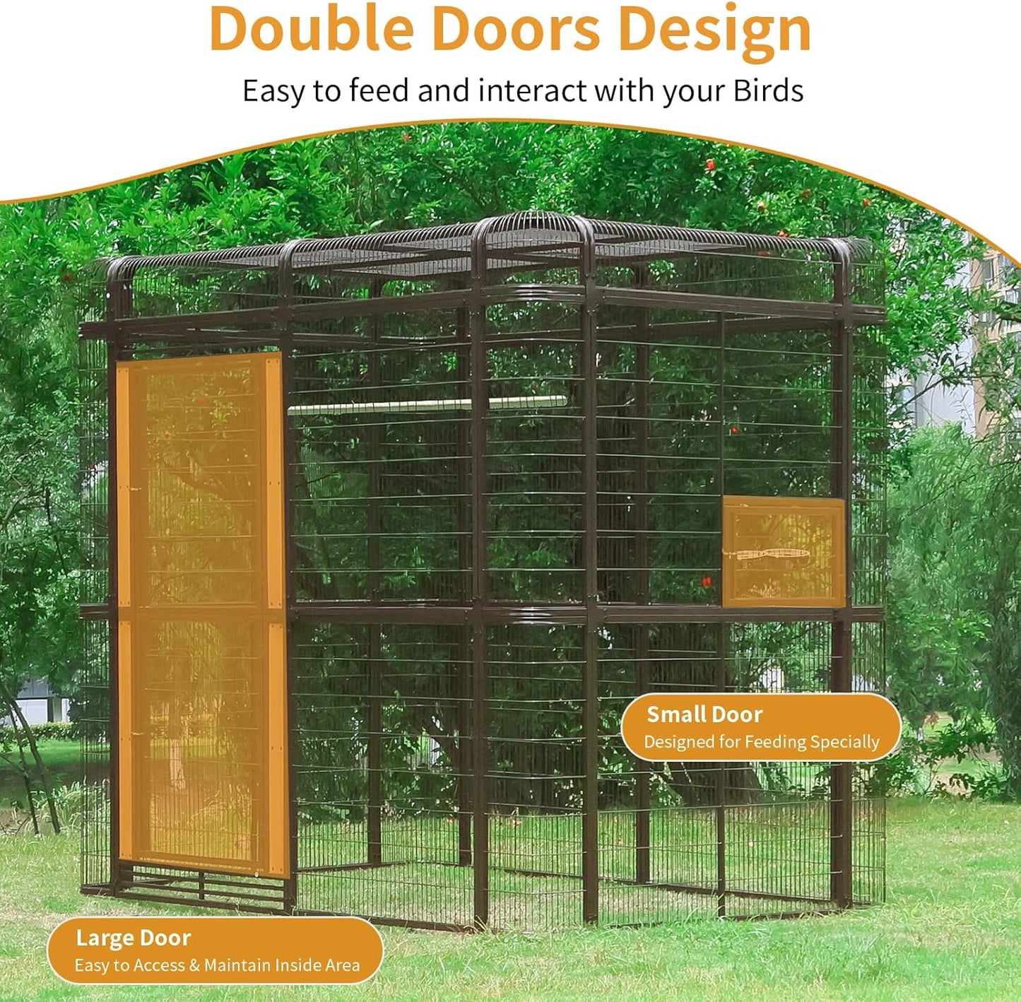 Large Bird Cage for Parakeets Outdoor Bird Aviary Parrot Cage with Perch, Walk-in Heavy Duty Birdcage for Macaws Canaries Parrots Budgie Lovebirds, Brown