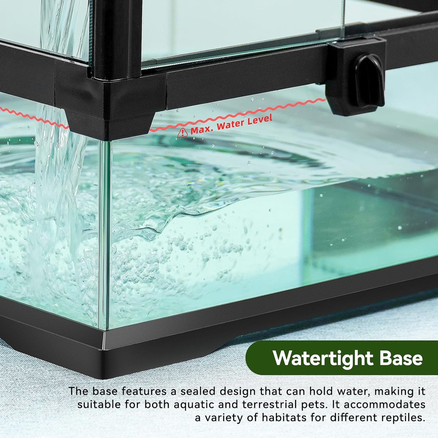 24x18x18'' 35 Gallon Glass Reptile Tank Front Opening Terrarium Suitable for Leopard Geckos, Snakes, Tree Frogs, Chameleons,Watertight Base, Ventilated Metal Mesh Top, Pre-Drilled Cable Holes