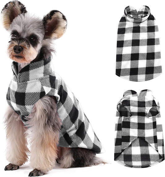 Kuoser Dog Fleece Vest,Warm Plaid Dog Sweater with Leash Hole,Soft Turtleneck Winter Pet Jacket Dogs Coat Pullover Clothes for Small Medium Dogs Cats,Spring Fall Cold Weather Christmas Outfit,Black XS