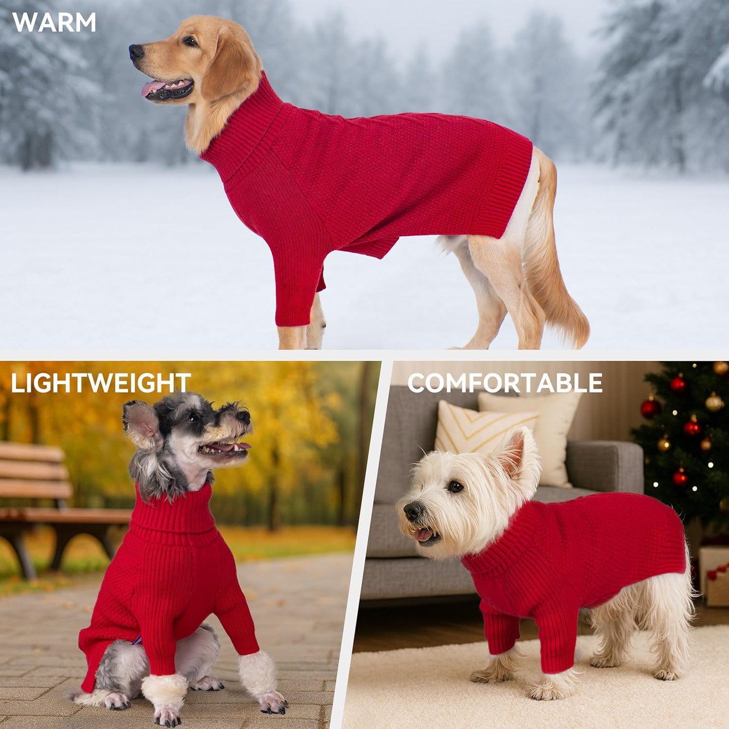 cyeollo 3XL Dog Sweaters for Large Dogs Girl, Stretchy & Cozy Warm Knit Doggy Sweater with Sleeves Turtleneck Fall Winter Cold Weather Big Dog Clothes Like Doberman Labrador, Red XXXL