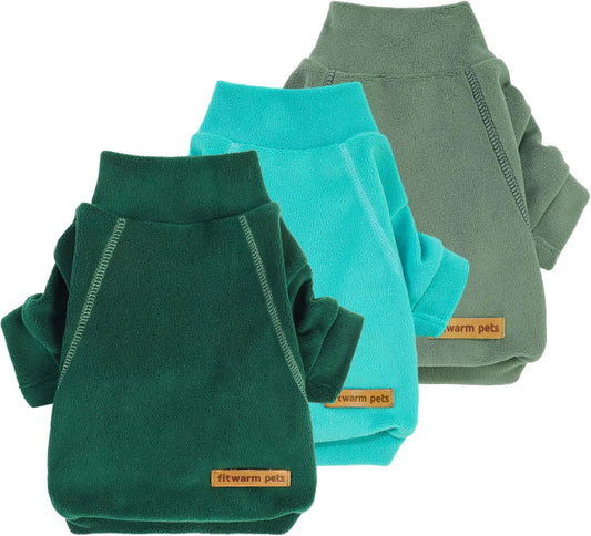 Fitwarm 3 Pack Fleece Sweater, Turtleneck Sweatshirt, Winter Clothes for Small Dogs & Cats, Pet Pullover Jumper, Cat Apparel, Dark Green, Teal Green, Olive Green, Medium