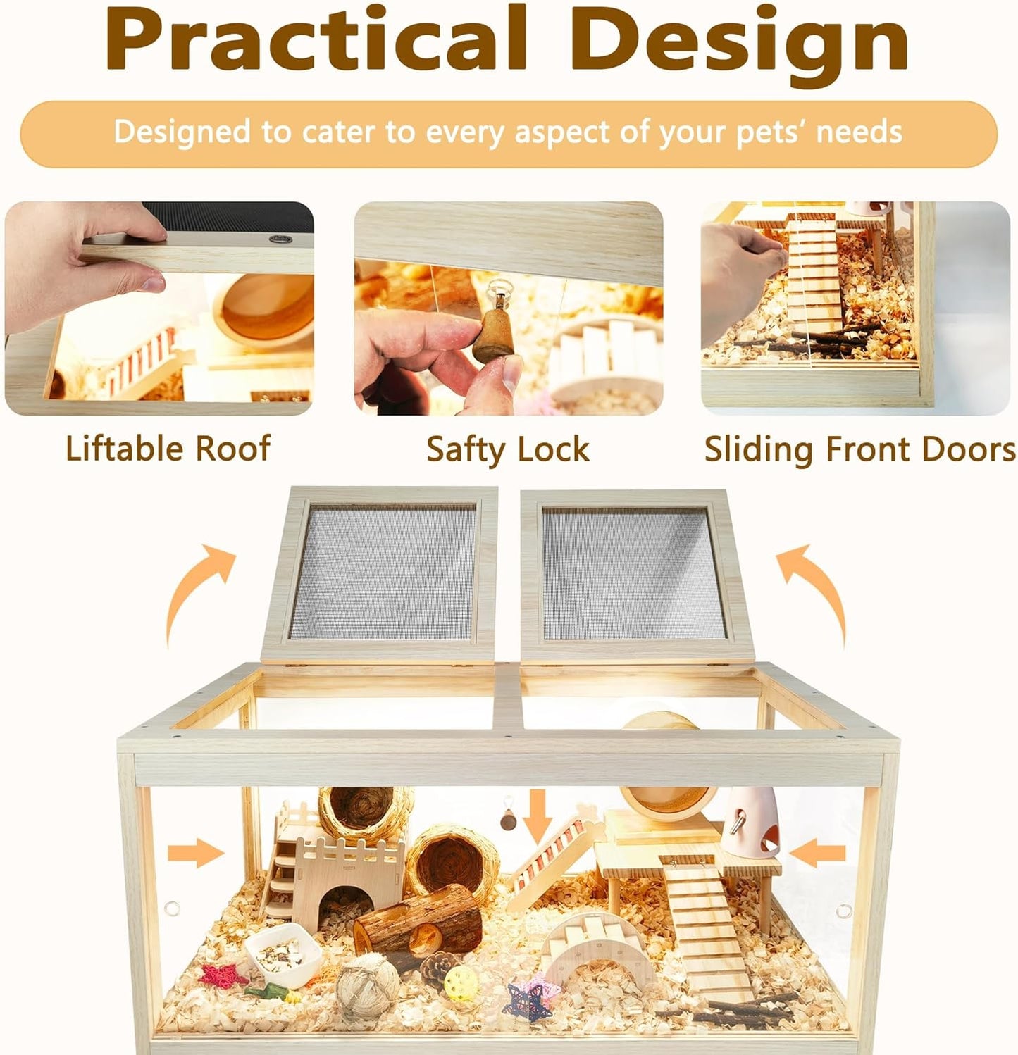Prolee Hamster Cage Chewproof, Mice and Rat Habitat with Transparent Sides, Hamster Cage with Openable Mesh Top, Solid Built with Lock Design and Leg Stand, 32" Wide