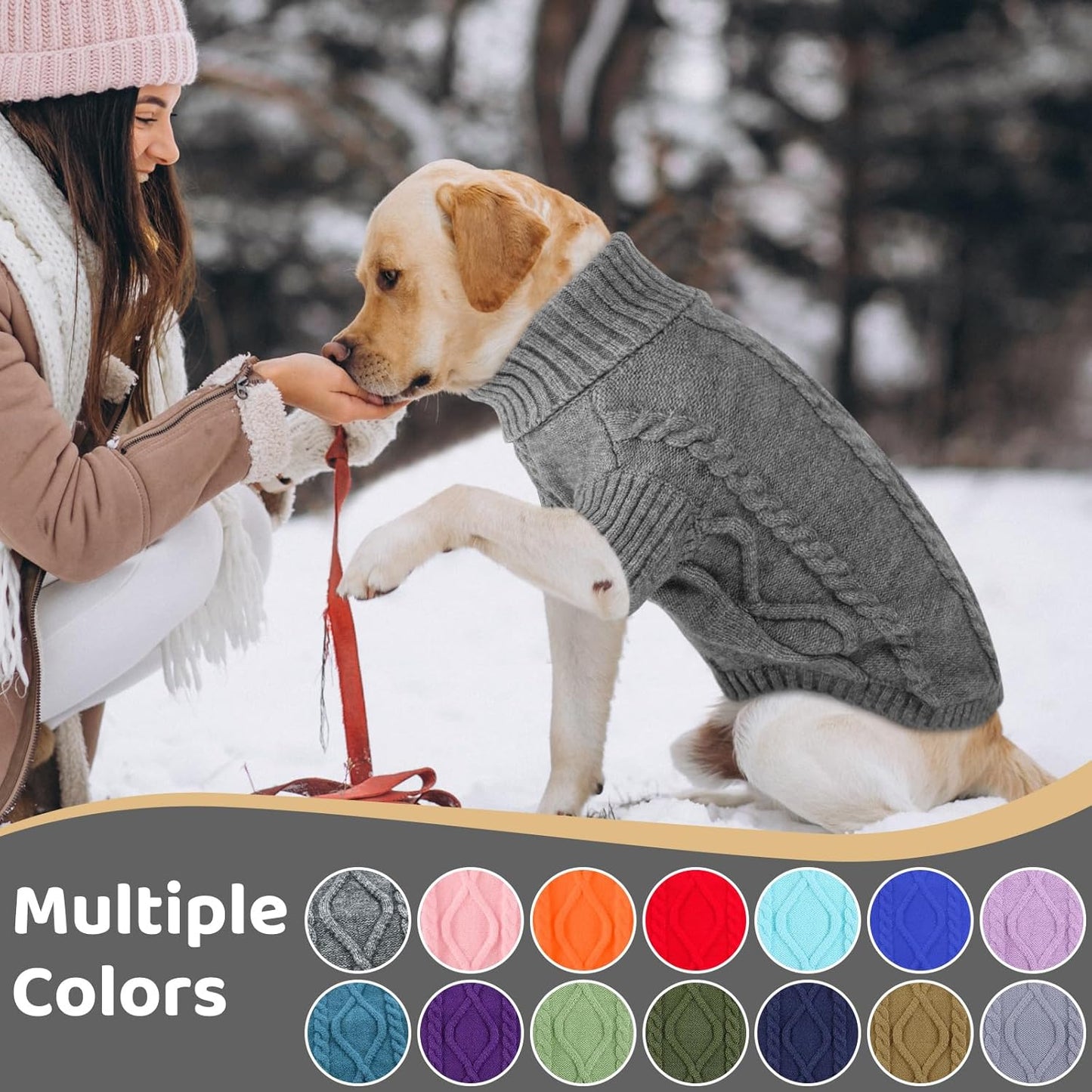 Queenmore Small Dog Pullover Sweater, Cold Weather Cable Knitwear, Classic Turtleneck Thick Warm Clothes for Chihuahua, Bulldog, Dachshund, Pug (Slate Grey, X-Small)