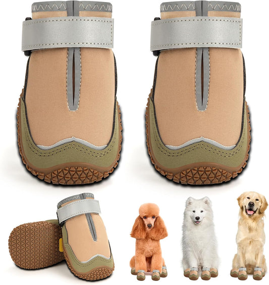 Hcpet Dog Boots for Large Dogs, Dog Shoes for Hot Pavement Winter Snow, Paw Protector Dog Booties Designed for Comfort and Breathability, Outdoor Booties for Small Medium Dogs for Hiking Brown Size 2