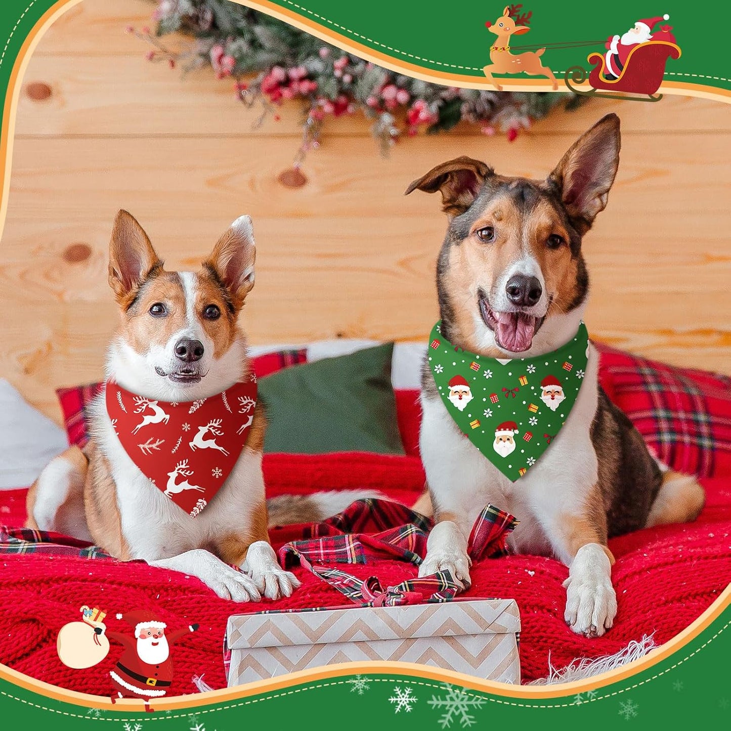 Weewooday 50 Pcs Christmas Bandanas for Dogs Xmas Bandanas Bulk with Santa Snowflake Candy Cane Soft Bibs Adjustable Triangle Doggie Scarf for Small Medium Large Pet (31.5 x 21.7 x 21.7 Inch)