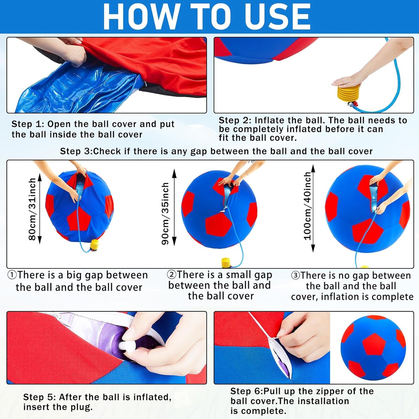 40inch Giant Herding Ball with Ball Cover Anti Burst Please Watch VCR for How to Inflation Horse Toys for Horses Stall Entertainment Play, Pump Included(Colorful,Classic)