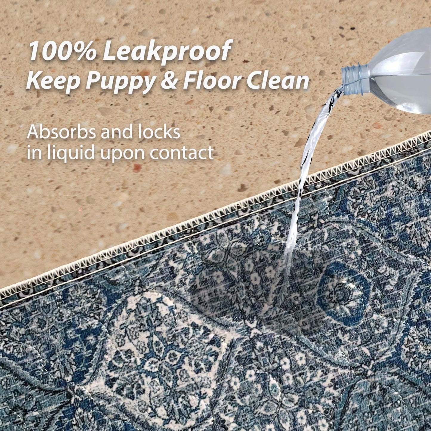 nunubaby Washable Pee Pads for Dogs, Stylish, Non-Slip and Leak-Proof Pee Pads. Reusable Potty Pads for Dogs for Crates and Floors.(Blue/Multi, 48" x48" )