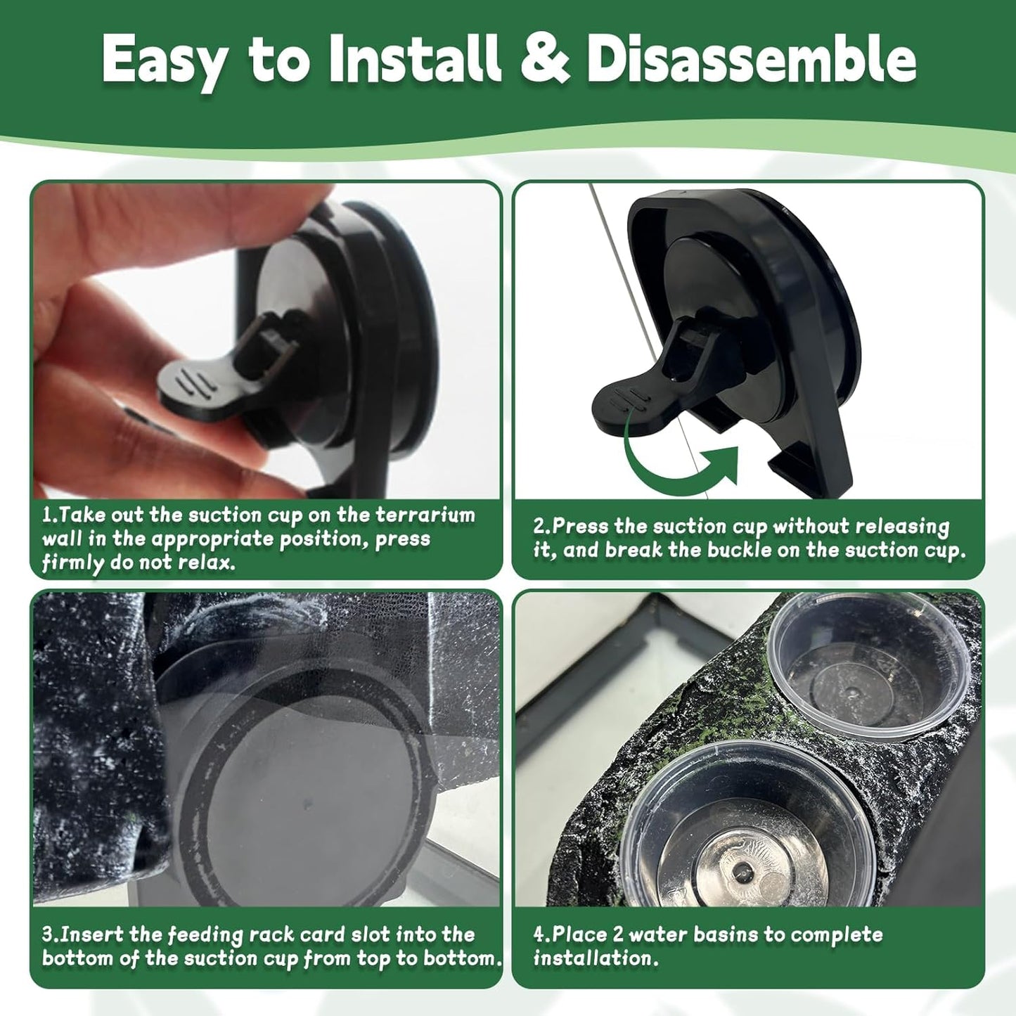 PINVNBY Reptile Feeding Ledge Double Reptile Water Bowl and Food Dish Crested Gecko Feeding Ledge with Suction Cup for Bearded Dragon Lizard Chameleon Snake and Other Reptiles