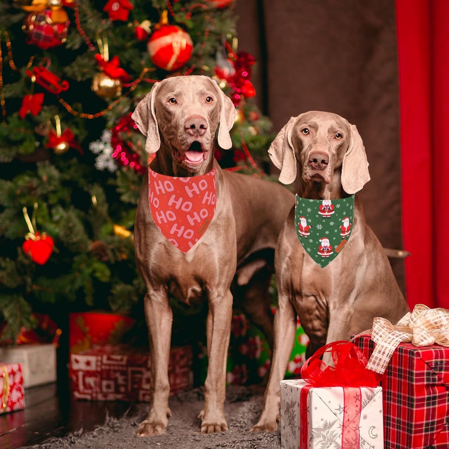 PTDECOR Christmas Dog Bandana, Xmas HOHO Santa Design Reversible Holiday Dog Scarf, Triangle Christmas Bandanas for Large and Extra Large Pets (X-Large)