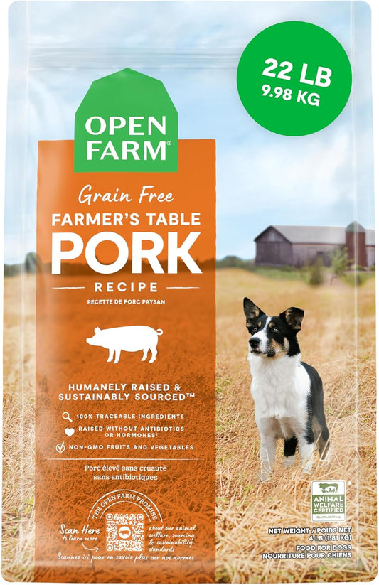Open Farm, Grain-Free Dry Dog Food, Complete & Balanced Kibble, Sustainably & Ethically Sourced Ingredients, Non-GMO Veggies & Superfoods to Support Overall Health, Pork Recipe, 22lb Bag