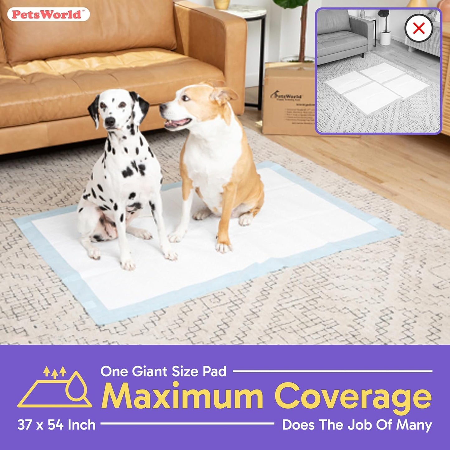 PETSWORLD Enormous Dog Training & Potty Pads, 37x54 inch - Tear Resistant with Strong Leak-Proof Backing, Optional Adhesive Tape, 800 Count