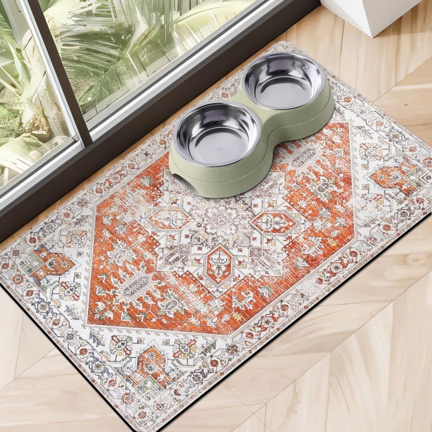 Eco-Friendly Boho Pet Feeding Mats - Non-Slip Cat & Dog Bowl Mats, Absorbent, Food & Water