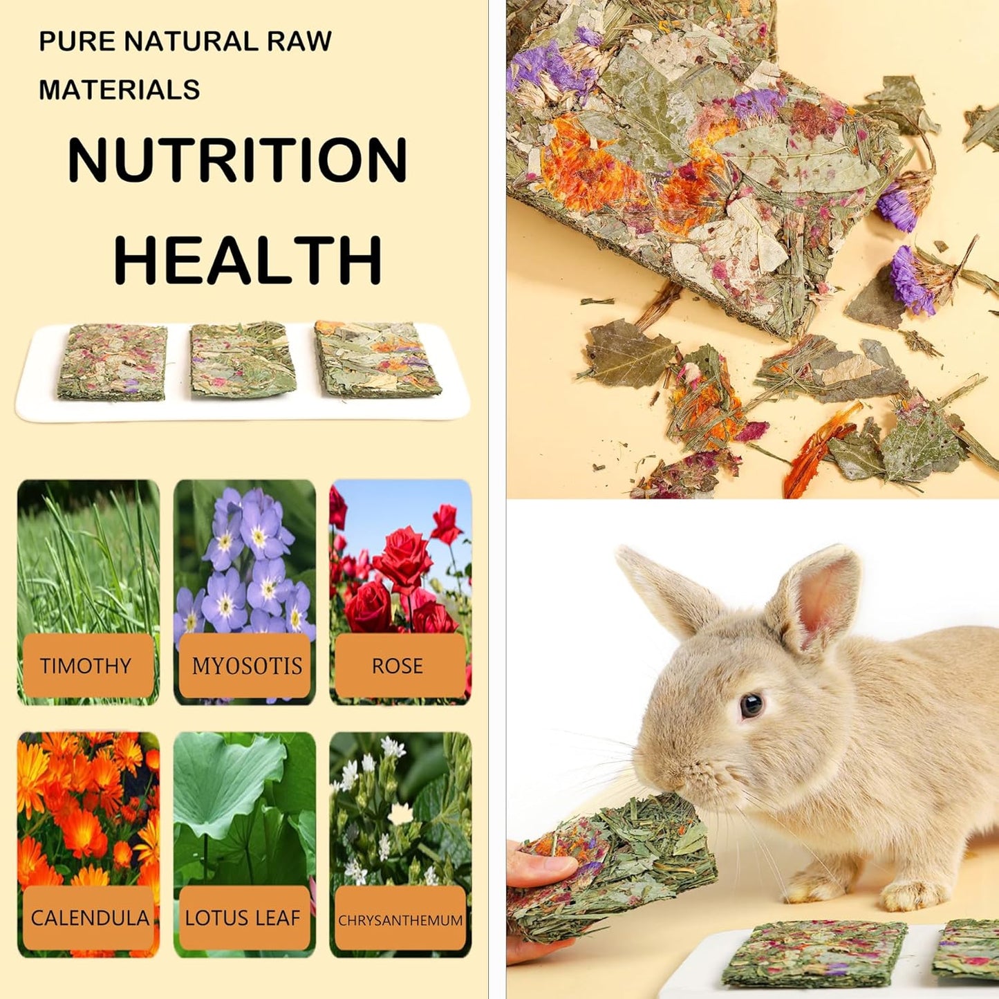 Rabbit Toys 10 Pack Bunny Toys Bunny Chew Toy Guinea Pig Treats Timothy Hay Toy Chips with Herbal Flowers Timothy Hay Grass Hamster Snacks Chinchillas Gerbils for Small Animals Teeth