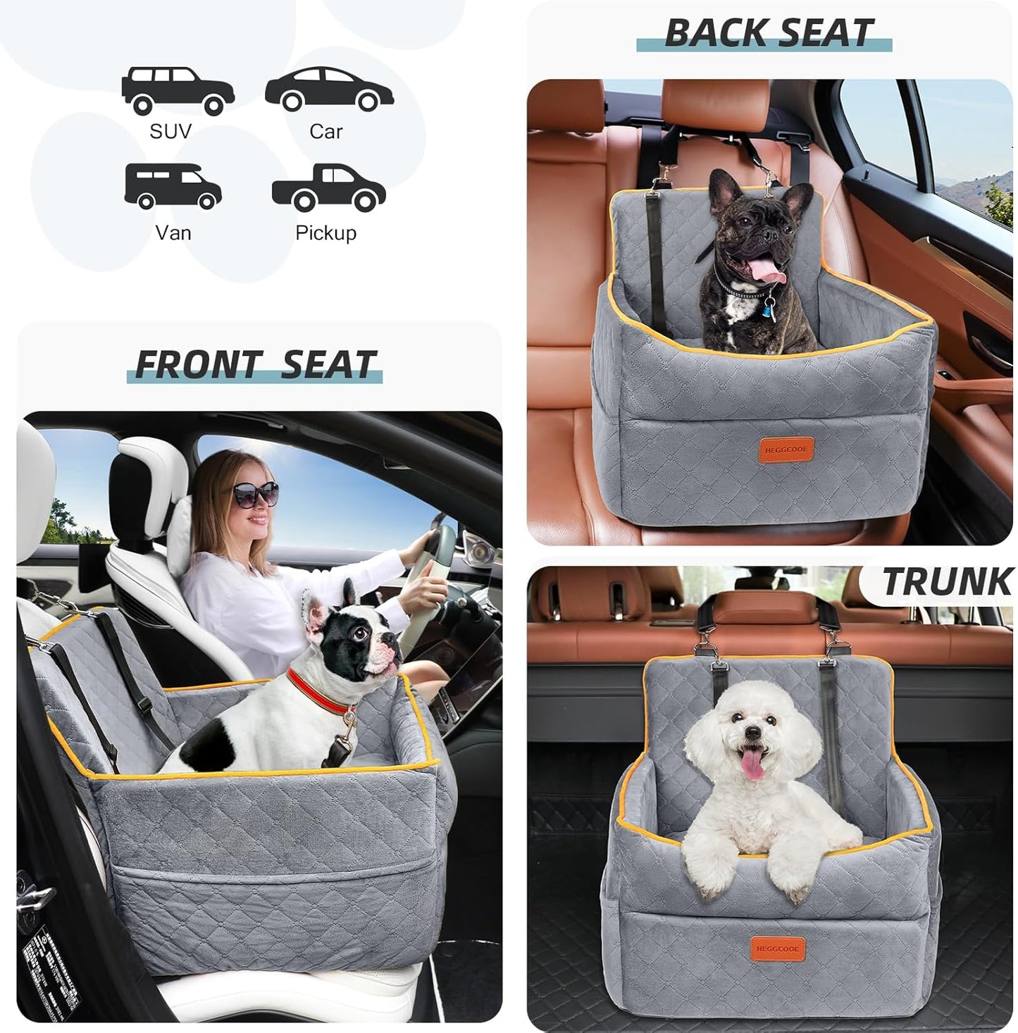 Dog Car Seat for Small Medium Dogs, Memory Foam Puppy Dog Booster Seat with Thick Cushion for Dogs Under 35lbs, Detachable Washable Pet Car Seat Travel Bed with Storage Pockets,2 Safety Belts