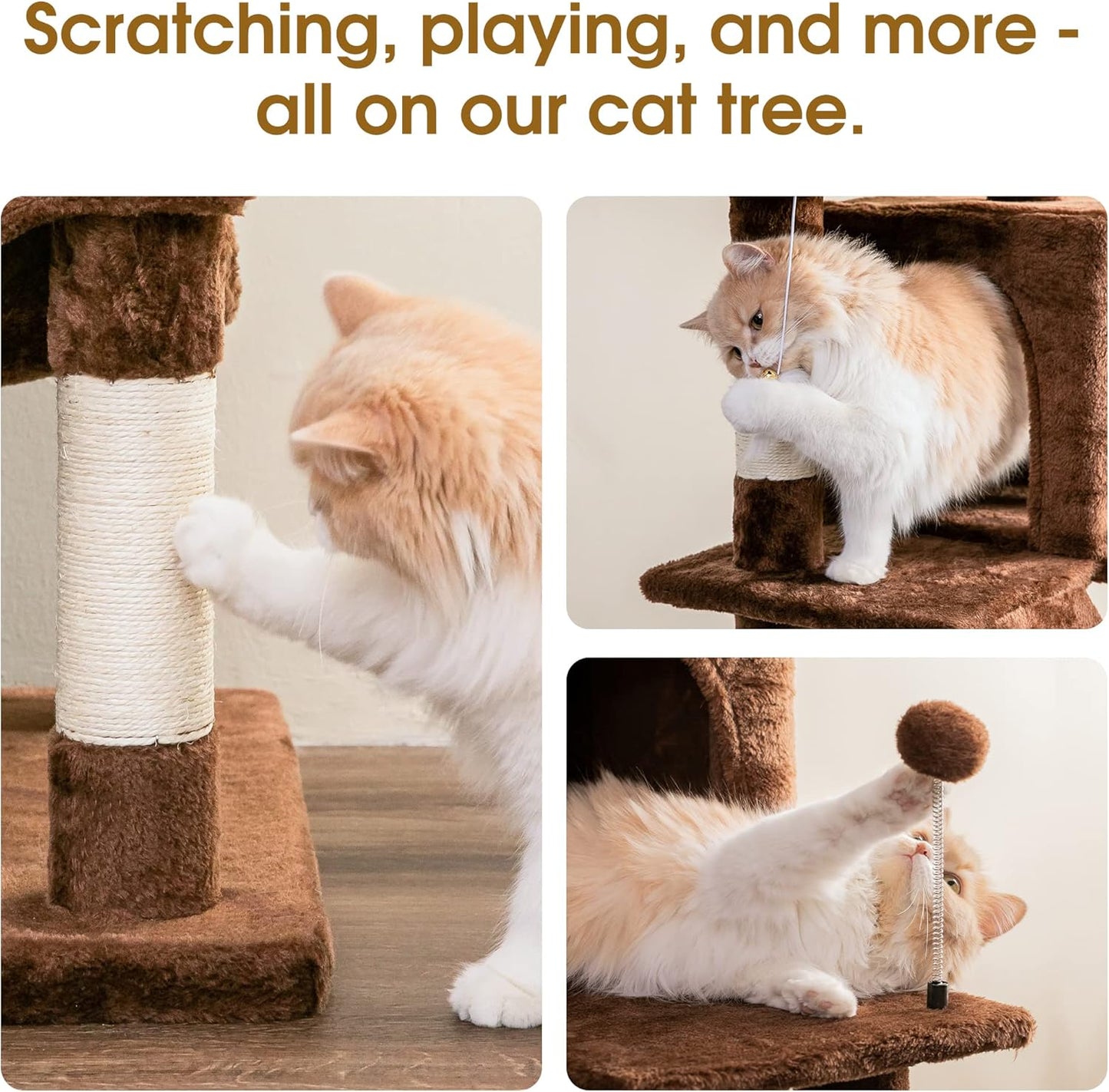 MWPO 70.1-Inch Large Cat Tree, Multi-Level Tall Cat Tower for Indoor Cats, Plush Cat Condo with Big Padded Perches, Sisal-Covered Scratching Posts, Hammock, Toys for Kittens & Cats - Brown