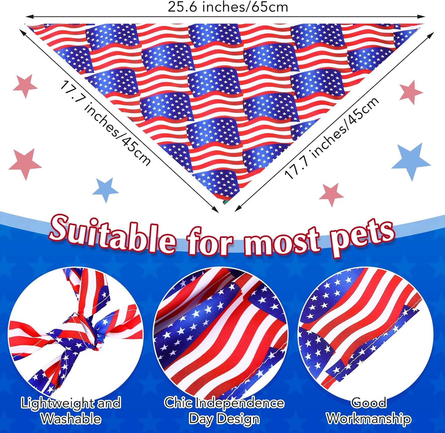 Abbylike 200 Pcs Patriotic Dog Bandanas Bulk Labor Day Bandanas for Dogs Triangle Kerchief Scarf Set for Puppy Small Medium Large Workers' Veterans Day Costume Accessories (25.6 x 17.7 x 17.7 Inch)