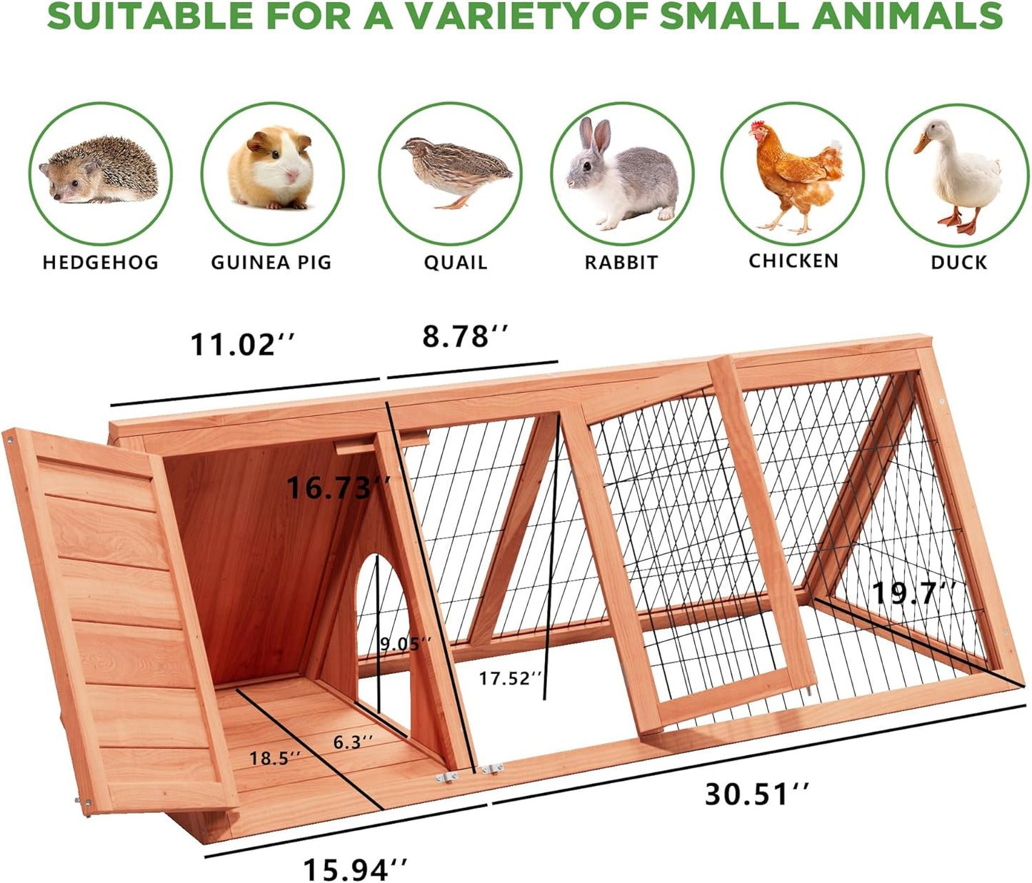 Chick Coop,Outdoor Portable Chicken Run Cage Wooden Triangle Quail Coop with Ventilating Wire Poultry Hutch for Small Animals (Natural Wood)