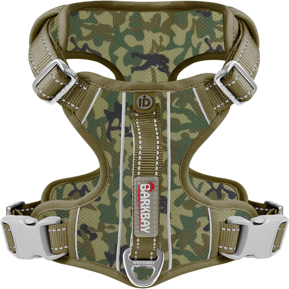 BARKBAY Dog Harness No Pull with ID Tag Pocket - Heavy Duty, Reflective, Easy Control for Large Dogs(Camo,L)