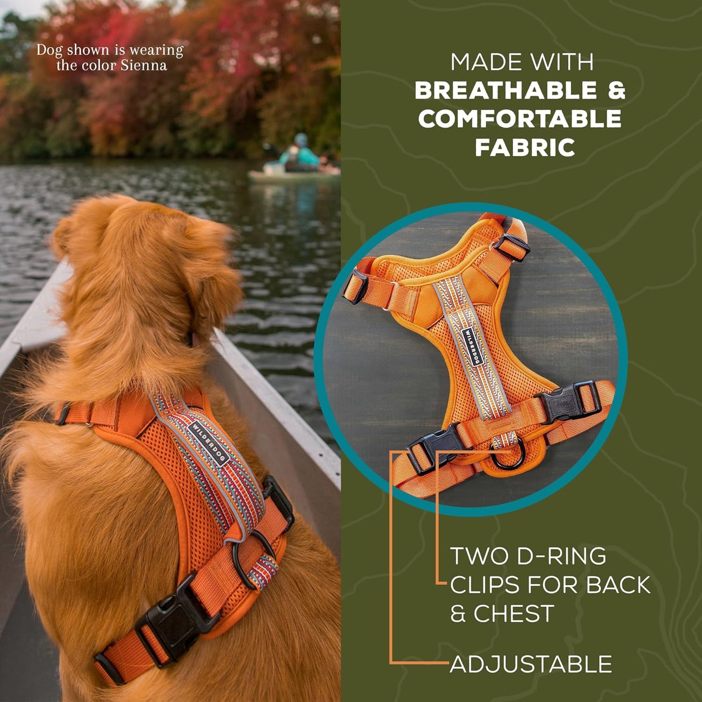 Wilderdog Lightweight Dog Harness with Reflective Straps - Medium - Sienna