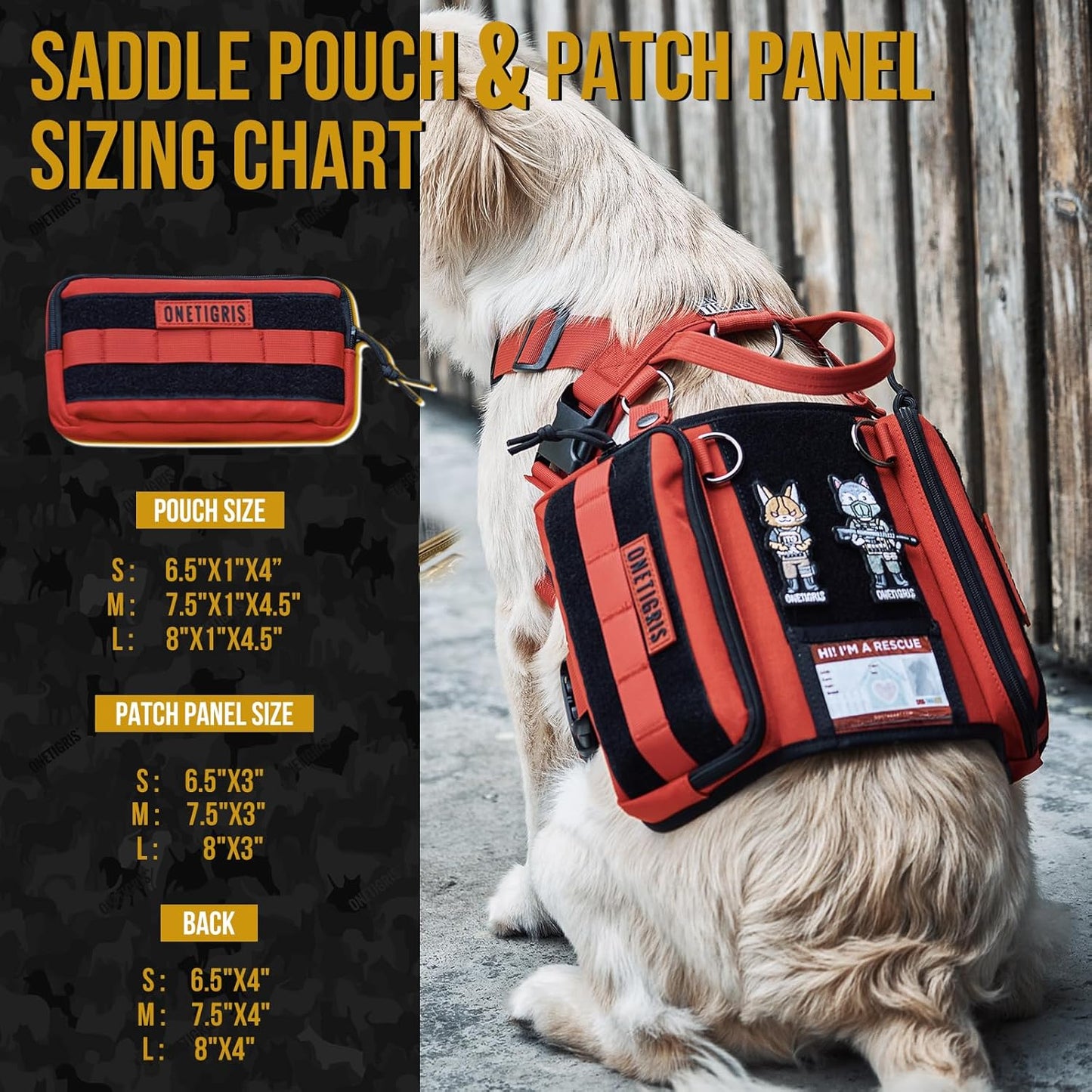OneTigris Service Dog Vest Harness, Service Dog Cape Guardian Dog Backpack Harness with Pouches Dog Saddle Bag for Small Medium and Large Dogs (Red, M)