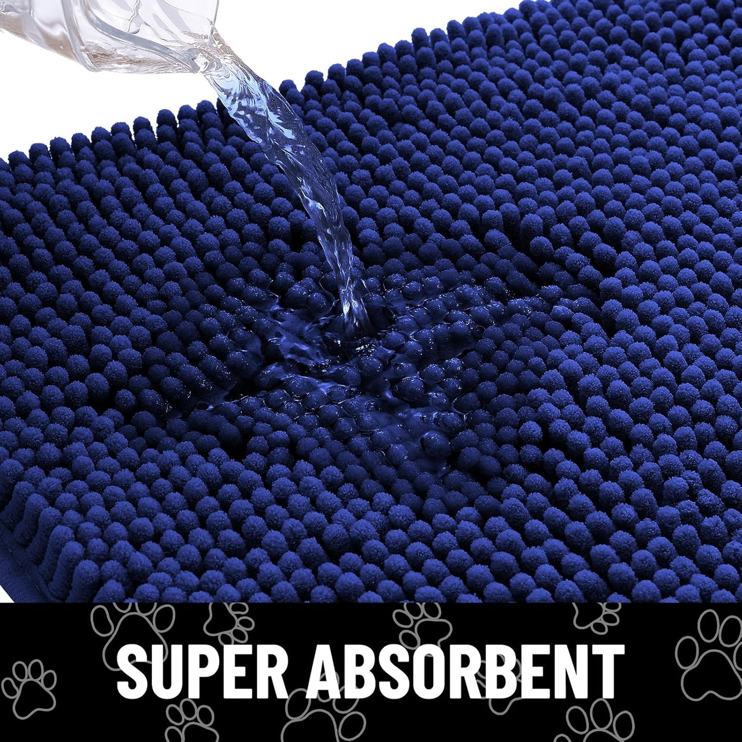 Smiry Dog Door Mat for Muddy Paws, Absorbent Dirt Trapper Non Slip Quick Dry Washable Chenille Mat for Mud Dogs, Entry Rug for Indoor and Outdoor (40x32 Inches, Navy Blue)