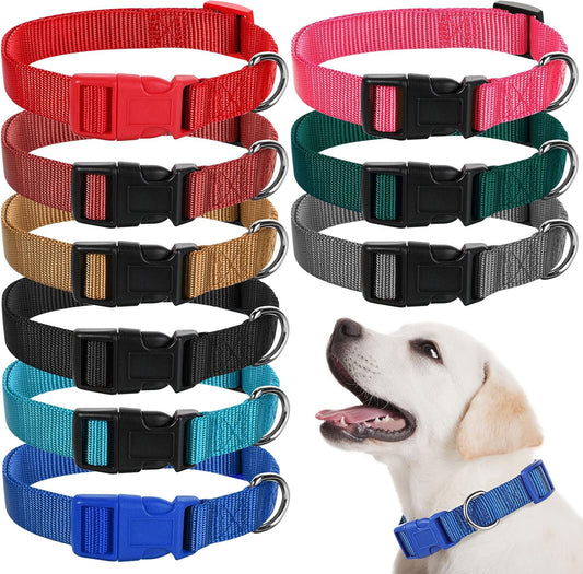 9 Pieces Adjustable Dog Collar for Animal, Soft Nylon Pets Puppy Collar with Quick Release Buckle Holder Bulk for Dogs Walking Running Training(Large,Retro Colors)