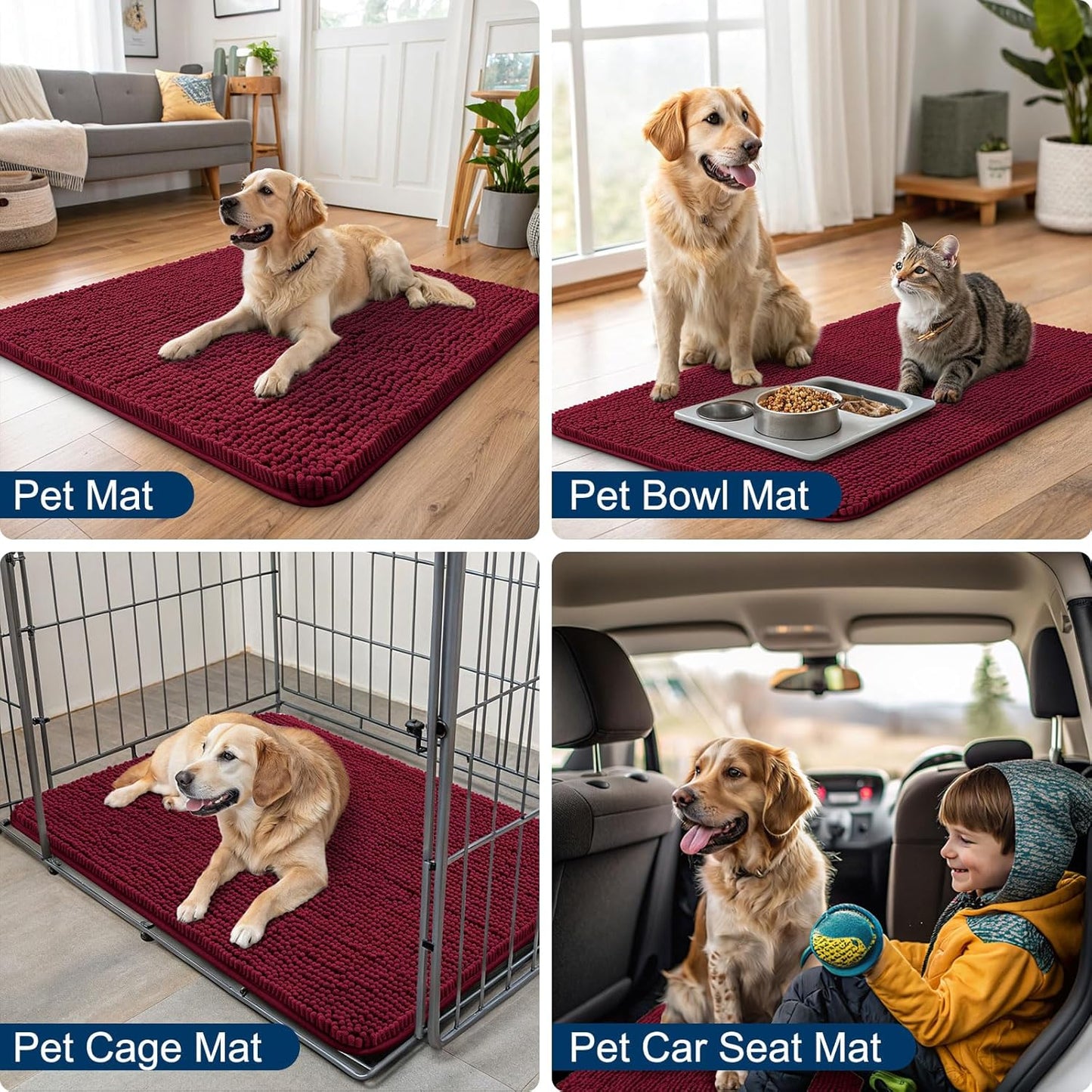Smiry Dog Door Mat for Muddy Paws 47x32, Absorbs Moisture and Dirt Doormat, Non-Slip Washable Quick Dry Chenille Front Door Mat Indoor Entrance, Entryway Carpet for Inside Floor, Burgundy