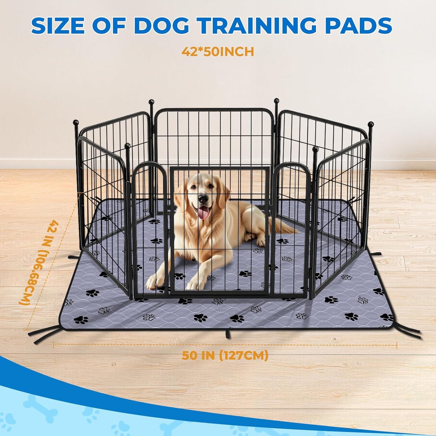 Fostanfly Non-Slip Washable Pee Pads for Dogs, 2 Pack Large 42"x50" Ultra-Absorbent Leak-Proof Reusable Potty Training Pads of Add 8 Lanyards for Dogs, Puppy and Cats