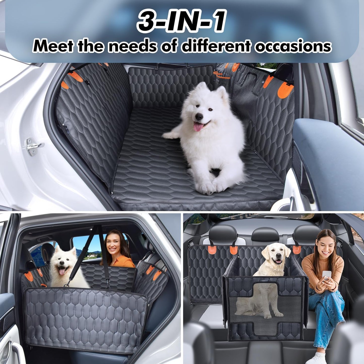 3-in-1 Convertible Dog Car Seat Extender & Booster Seat – 400lb Capacity, Waterproof 600D Oxford with Hard Bottom, Scratch-Proof Hammock for Cars & SUVs