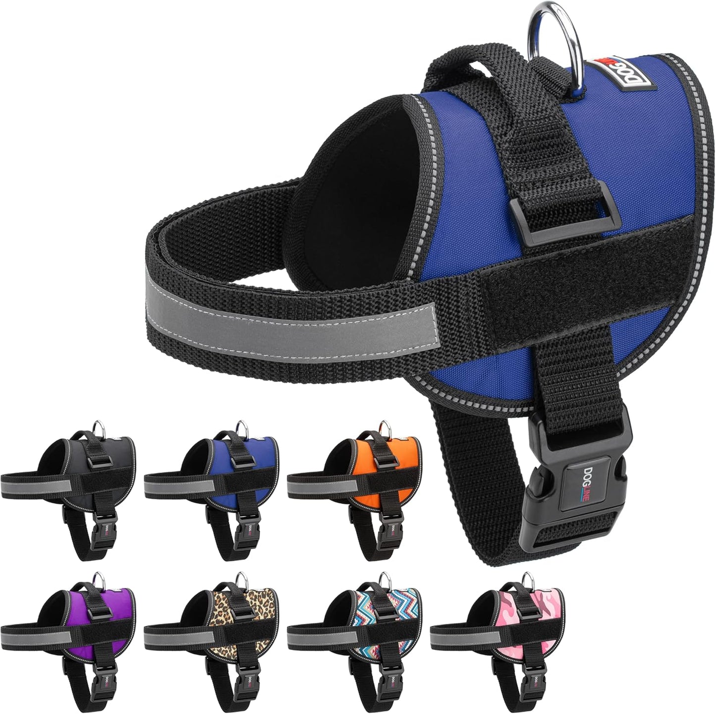 Dogline Dog Harness, Reflective No-Pull Adjustable Vest with Handle for Walking, Training, Breathable, No - Choke Harness for Small, Medium or Large Dogs Room for Patches Girth 33"-46" in Cyan Blue