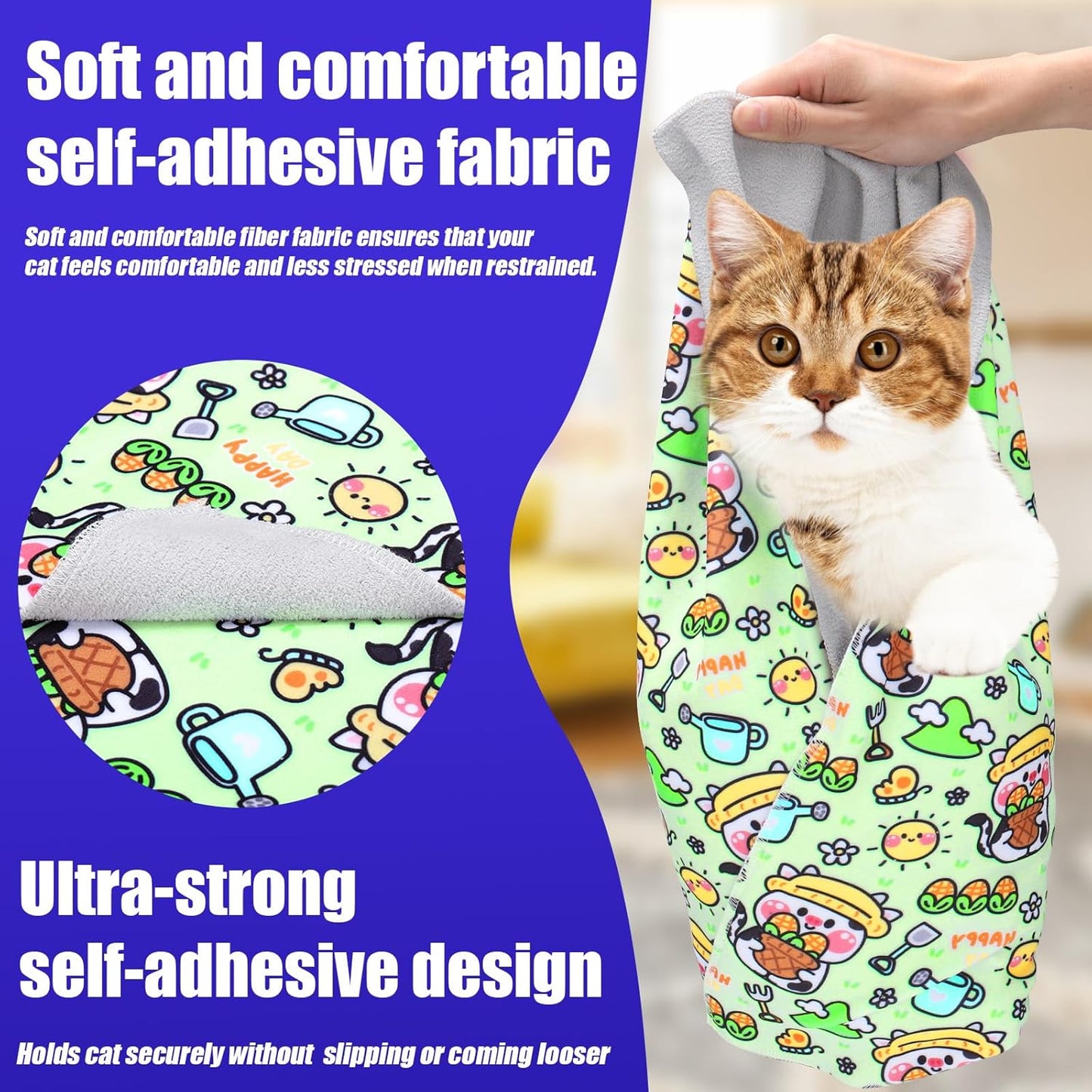 XANGNIER Cat Wrap for Grooming,Cat Restraint Wrap for Cutting Nails,Fabric Burrito Wrap for Nail Clipping, Anti-Scratch, Anti-Escape,Multifunctional Swaddle Wrap Pet Tool (20.8 x 20.8 Inch)